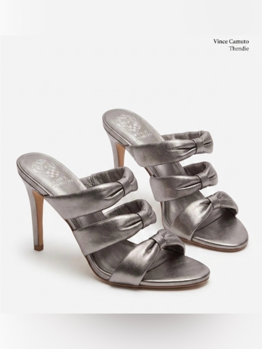 Vince Camuto Thendie Silver Leather Heeled Sandals 11 Metallic Puff Strap